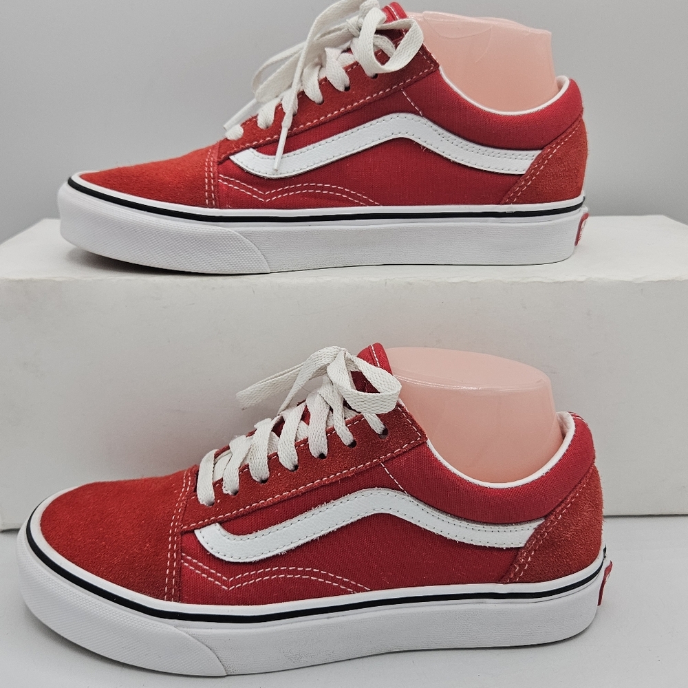 Vans Red and White Old Skool Low Top Sneakers